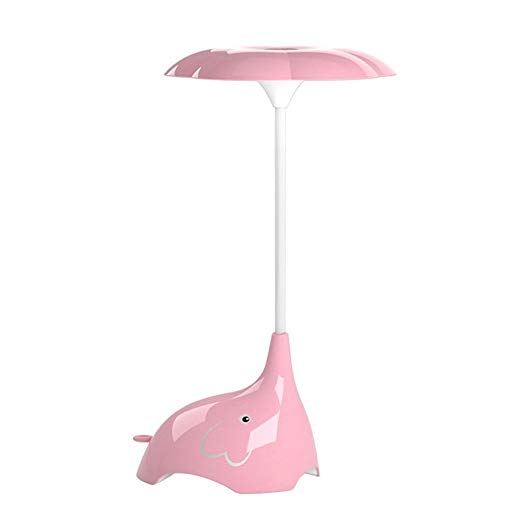 WONFAST Elephant Touch-sensitive 3 Levels of Brightness USB Rechargeable Table Desk Lamp Children's Night Lights Flexible Angles Desk Lamp for Kids, Baby, Children (Pink)