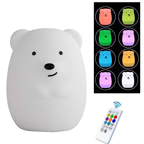 Night Light for Children, Night Lamp Bear, Cute Animal Silicone Baby Night Light with Touch Sensor and Remote (Bear)