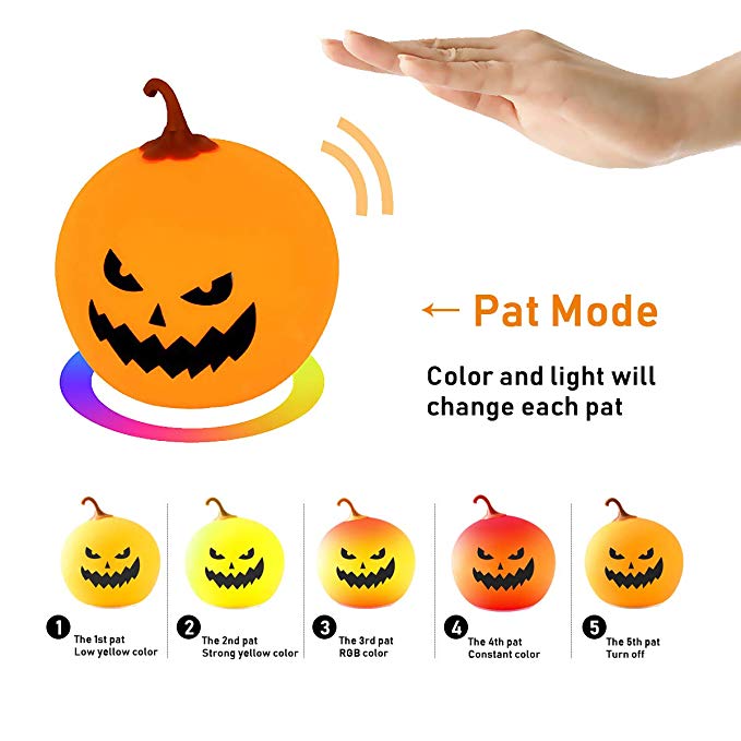 Halloween Lights Baby Night Lights for Kids Pumpkin Lamp Jack-O-Lantern Rechargeable Silicone Pat Light,Dimmable 7 Color Breathing Mode Nursery Lamp for Children Girl Boys Bedroom Decoration (C face)