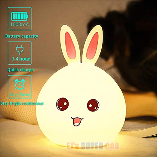 Children Night Light Lamp Silicone Touch Sensor Rabbit LED Lamps Color Changing Breathing Light,Baby Nursery Bedrooms Best Christmas Gifts Bedside Lamps LED Night Light for Kids