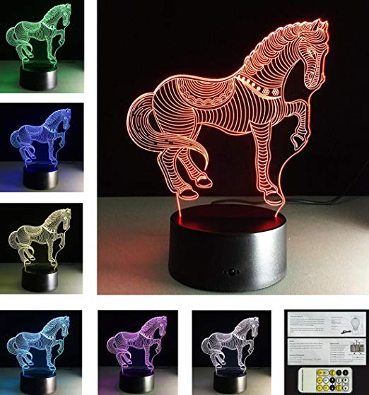 Oberora 3D Acrylic Visual Touch Table Lamp 7 Colors Changing 3d Horse Creative Home Decor USB LED Desk Night Light,Gift For Child Seven Color b