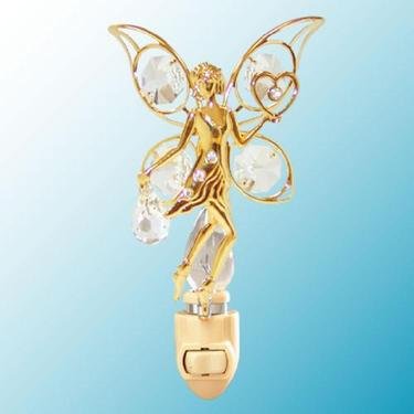 24k Gold Fairy with Heart Night Light - Clear Swarovski Crystal