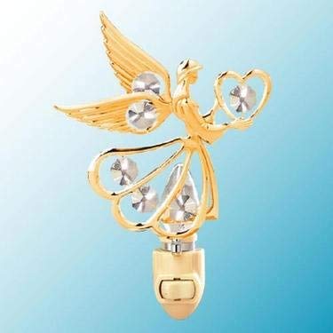 24k Gold Angel with Heart Night Light - Clear Swarovski Crystal