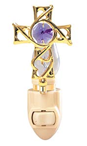 Thorn Cross in 24K Gold Plated Night Light..... With Purple Color Swarovski Austrian Crystals