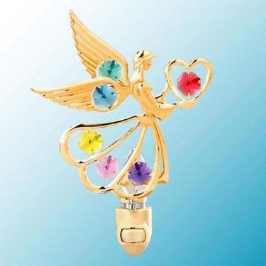 24k Gold Angel with Heart Night Light - Multicolored Swarovski Crystal