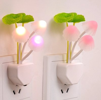 LED Night Light with Light Sensor, Hotsaleglobal 1 Pack Mushroom Lamp Color Changing Plug-in Night Lamp Energy Saving Wall Light for Kids Babies Adults and The Old (3 Pink Heads)