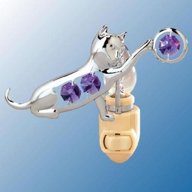 Chrome Playful Cat Night Light - Purple Swarovski Crystal