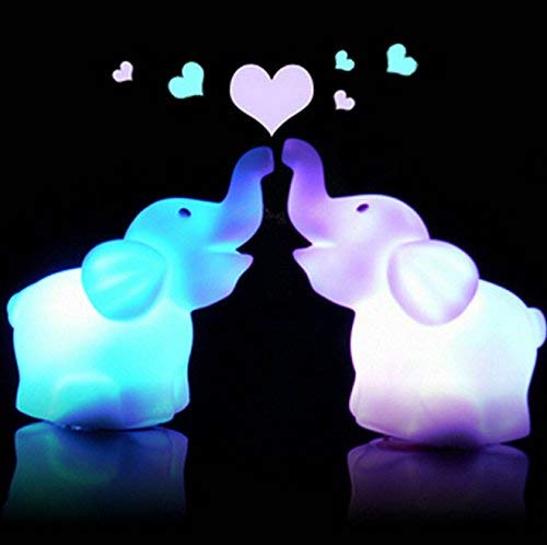 Fashionclubs 2pcs 7 Color Changing Elephant Night Light Lamp with Battery