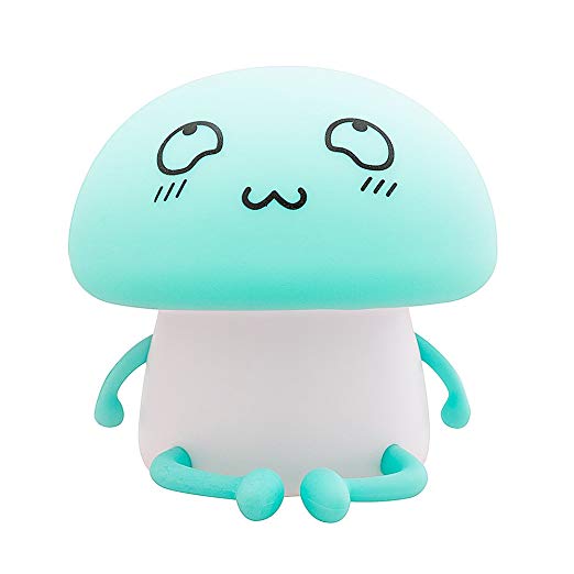 MagXanadu Novelty Silicon Emoji Mushroom Led Touch Nightlight Rechargeable Sensitive Cute Desk Room Lamp for Baby, Children,Toddlers or Nursery Bedroom Children Gift (Green)