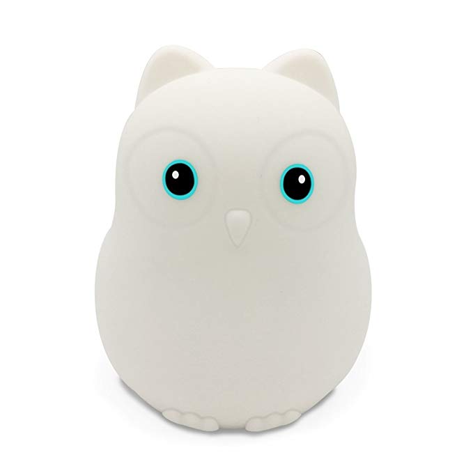 Cute Silicone Night Light, Battery Powered Night Lights for Kids Bedroom, Children Nursery Night Lamps Tap Control Single Color and 7-Color Breathing Modes, Soft Touch Baby Shower Gift(Owl B)