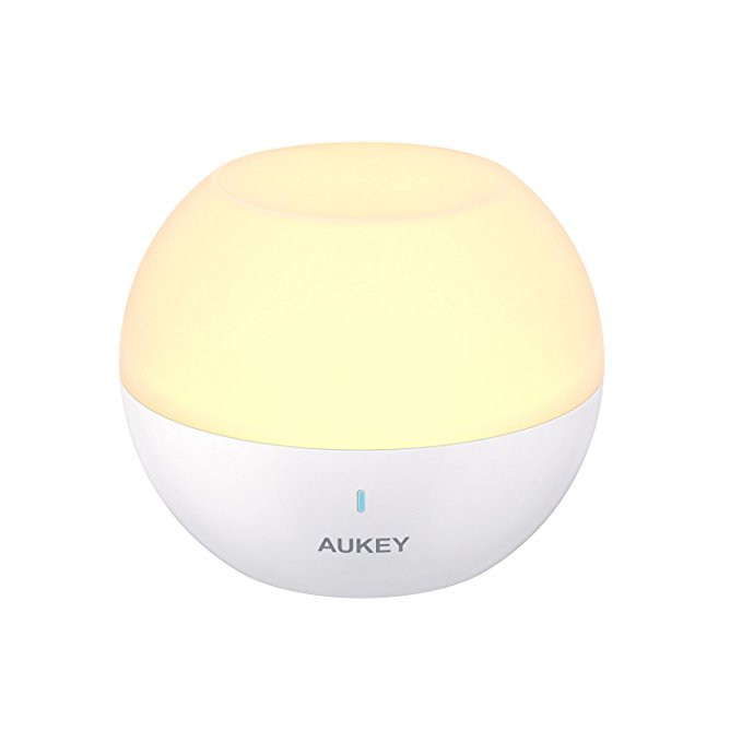 AUKEY Night Light, Rechargeable Bedside Lamp with RGB Color-Changing & Dimmable White Light, IP65 Water-Resistance & Drop-Resistance, Touch Control Table Lamp for Reading, Sleeping, and Relaxing