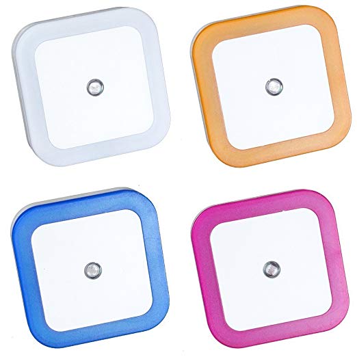 LED Night Light Lamp with Auto-control Light Sensor,Multicolor,Square Shape,Set of 4