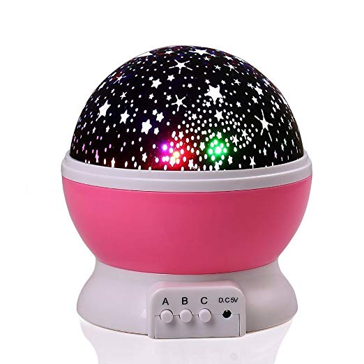 Child Starry Projector Night Light, Decoration Lamp for Children with 3 Modes, 360 Degree Rotating Romantic Starry Sky and Moon Projector Colorful LED Star Lights for Kids Children Bedroom (Pink)