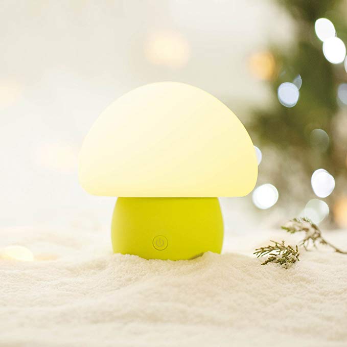 emoi Multicolor LED Baby Night Light, Portable Silicone Cute Mushroom Nursery Night Lamp, Romantic Dim Mood Lamp, Tap Color Control, BPA-Free, Rechargeable Battery for up to 6-Hour Usage.(H0022G)