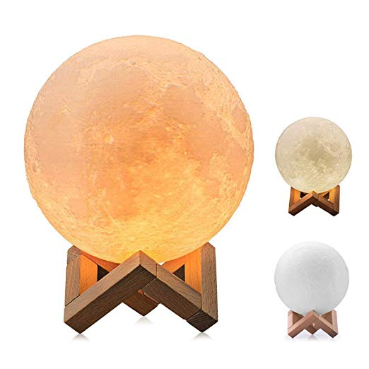 3D Printing Moon Lamp, Smavida 2 Colors Touch Control Moon Light Rechargeable LED Baby Nursery Night Light, Brightness Adjustable Bedside Lamp, 8CM