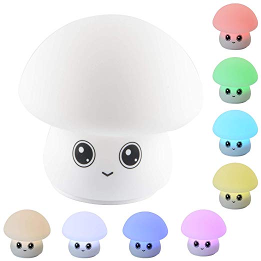 Baby Night Light, Cute Nursery Lamp Rechargeable LED Soft Silicone Toddler Mushroom Nightlight 7-colors Breathing Lights Portable Night Lamp Gifts for Baby Kids Girls Boys (Color 2)