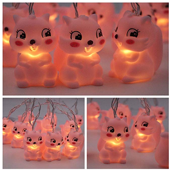 5.9ft/1.8M 10 LEDs Cute Animal Squirrel String Lights ,Battery Powered Lights for Home Party, Children Kids Bedroom ,Children room,Nursery,Library or Any Kids Party Decoration.