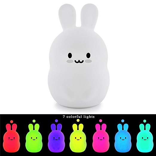 ATC Rechargeable Tap Control Cute Bunny Rabbit LED Multicolor Silicone Night Light for Kids Baby Children Toddler Infant Nursery