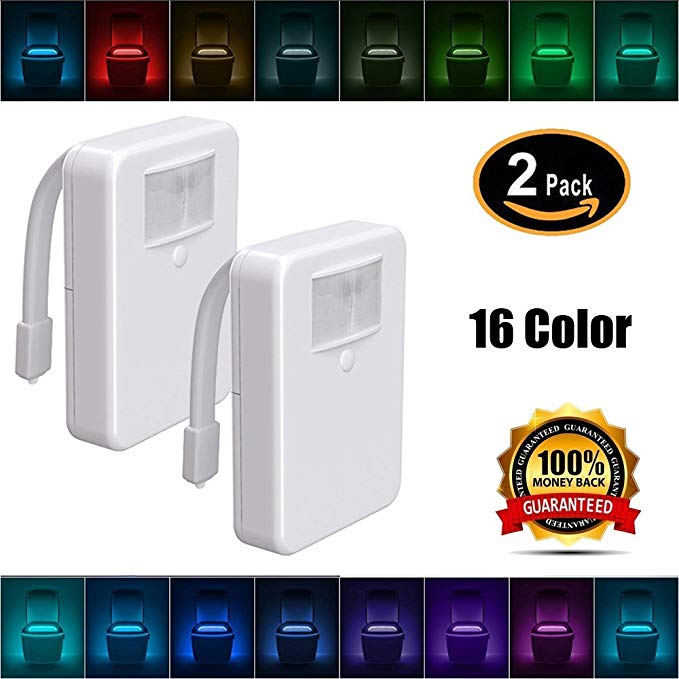 2 Pack Modern 16-Color Motion Sensor LED Toilet Light, Motion and Light Detection Sensor