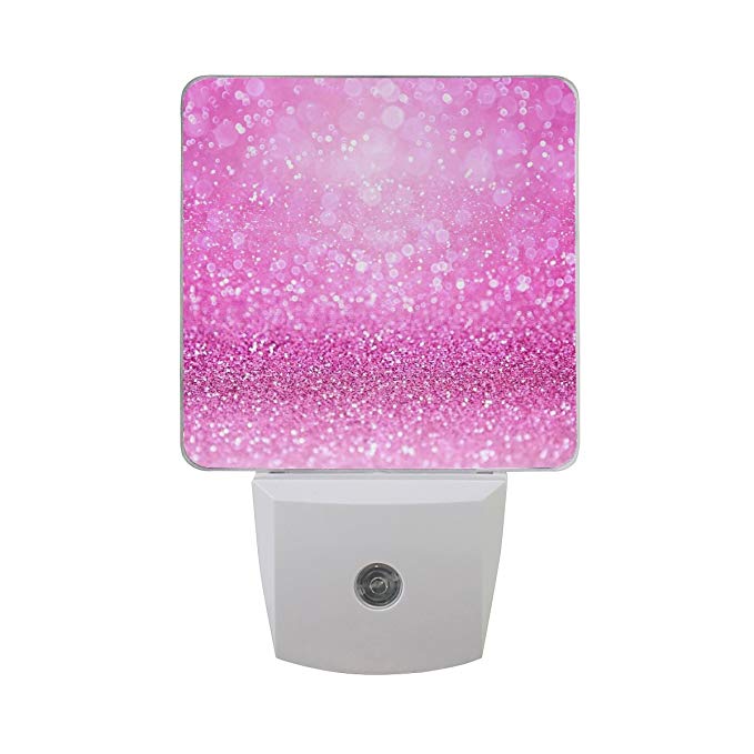 Naanle Set of 2 Sparkling Pink Glitter Girly Confetti Girl Princess Theme Design Auto Sensor LED Dusk To Dawn Night Light Plug In Indoor for Adults