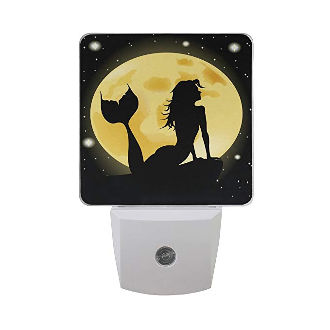 Saobao LED Night Light Energy saving Mermaid Silhouette Against The Full Moon Auto Senor Dusk to Dawn Night Light great for Bedroom bathroom living room Hallway any dark room, for child and adults