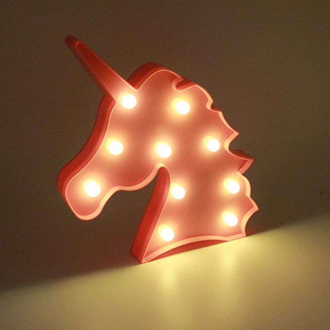 Decorative Led Marquee Sign - Skyfair Unicorn Head Shape Night Light Decor Signs Hanging Wall Pink Table Lamp for Children Kids' Bedroom Home Decorations (UNICOM HEAD PINK)