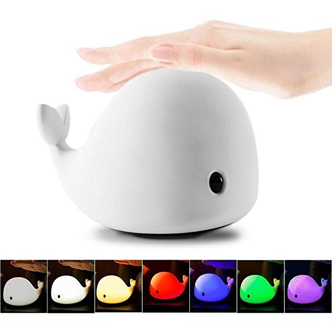 Mystery 4-Modes Children Night Light, USB Rechargeable Dolphin Night Light With Warm White, Strong White, 5 Single Colors and 5-Color Breathing Modes, Sensitive Tap Control for Baby Adults Bedroom