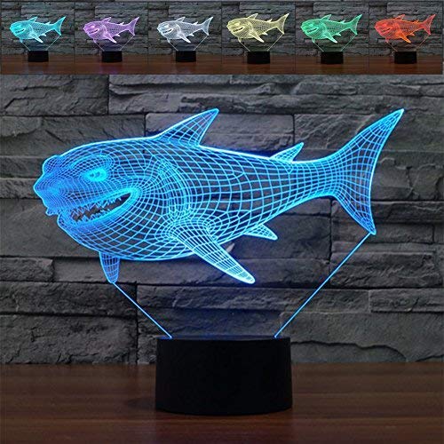 YKL WORLD 3D Shark Light, Optical Illusion Lamp Shark, Led Night Lights with 7 Color Changing, Best Birthday Gifts Toys Bedroom Room for Kids Boys