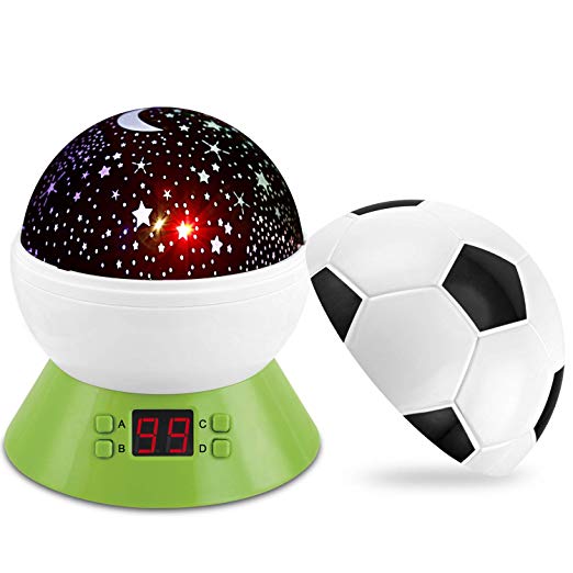 ANTEQI Star Sky Night Lamp 360 Degree Rotating Soccer Night Light Star Projector with Setting Time for Kids Bedroom,Decorating Birthday, Parties