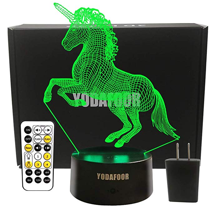 YODAFOOR Unicorn Touch Lamp 3D Illusion Night Light Children Lamps Birthday Anniversary Christmas Party Gift Bedroom Bedside Table Desk Decor 7 Color Nursery Lighting