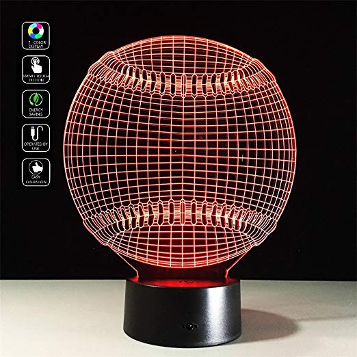 Deerbird 3D Baseball Shape Visual Illusion USB Battery Powered 7 Color Change Acrylic LED Touch Table Lamp Night Light for Baby Kids Toy Gift