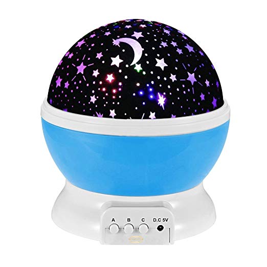 Bedroom SideTableLED Night Lighting Lamp Projector Sleeping Aid with Star Moon & Sky Graphics(Blue)