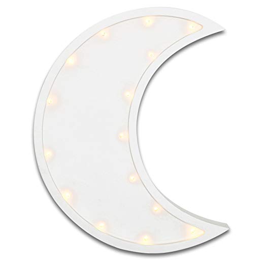 White Crescent Moon LED Marquee Lights Nursery Wall Decor by The Peanut Shell