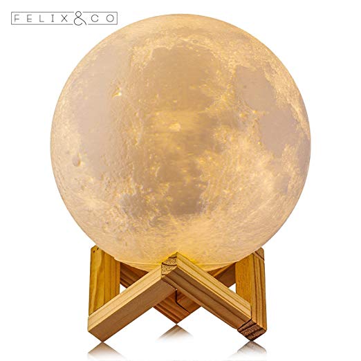 3D Moon Lamp Night Light - Felix&Co LED Warm Yellow and Cool White, Dimmable Touch Control Rechargeable USB Charging Home Light Decorative Children/Baby Large Lunar Desk Lamp 5.1inch Diameter