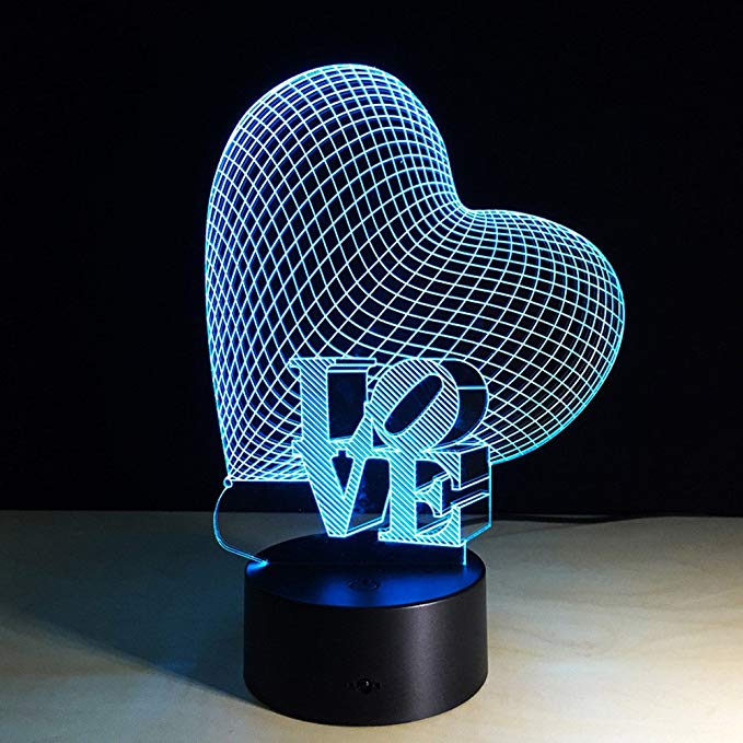 Fenleo 3D illusion Visual Heart Night Light 7 Colors Change LED Desk Lamp Bedroom Home Decor