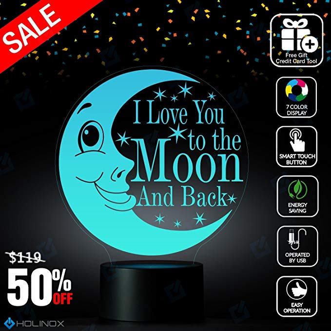 I Love You to the Moon and Back, Amelia Hepworth quote, Children's Nightlight, Best Christmas Gift, Decoration lamp, 7 Color Mode, Awesome gifts (MT228)