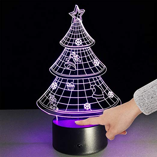 Bidlsbs 3D LED Multicolor Christmas Tree Decorative Night Lights, USB Rechargeable Touch Button Desk Table Night Lighting Lamps for Nursery Kids Room Girls Baby Children's Bedroom Home Decor