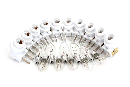 Milltown Merchants 10 Pack Night Light Base and Bulb Set - Night Light Fixture Kit - Bulk Night Lights and Bulbs