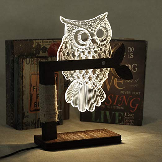 SSAdams Home 3D Owl Shape LED Desk Table Light Lamp Night Light US Plug