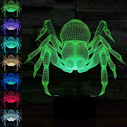 SUPERNIUDB 3D Spider Night Light Illusion Lamp Effect 7 Colors Change Creative Design Night Light