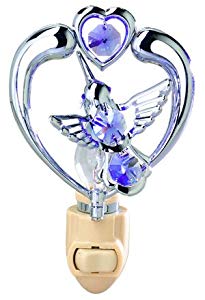 Chrome Hummingbird in Heart Night Light - Purple Swarovski Crystal