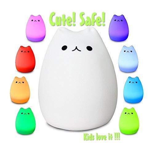 Night Light - Led Night Lights - Kitty Night Light - Good Night Light - Nursery Lamp - Dark Night Light - Wireless Night Light - 7-Colors + Breathing Light Mode - For Kids Baby Children – Toddle