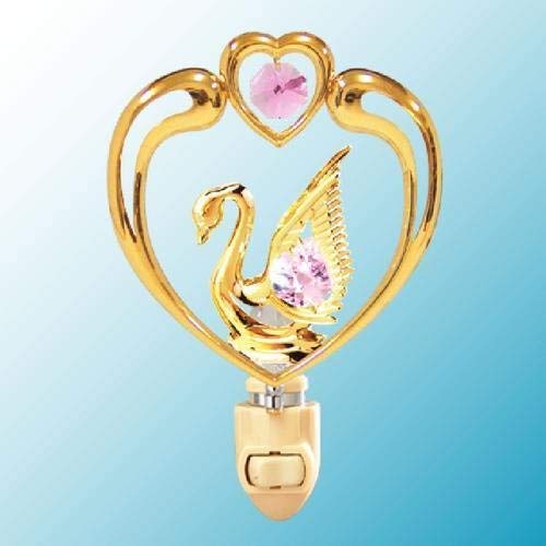 24k Gold Swan in Heart Night Light - Pink Swarovski Crystal