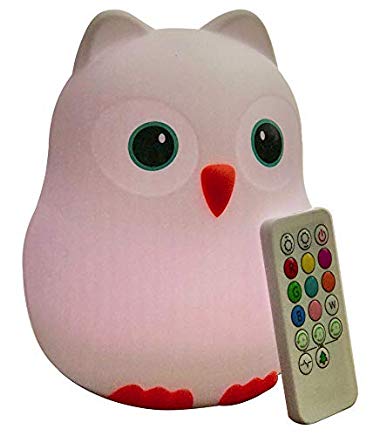 Goodnight Owl Night Light for Kids & Toddlers - Multi-color LEDs (9 colors!), BPA-free silicone, rechargeable battery, 5 levels of brightness, auto-off timer + remote control. Super Cute and Fun!