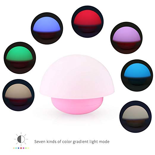 UnionLED 7 Color Changing Tumbler Mushroom Portable LED Night Light Touch Sensor Dimmable, Best Gift for Nursery Baby Kids Room Indoor and Outdoor (Pink)