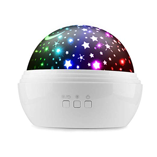 Night Light for Kids, Ifecco Baby Moon Star Night Light Rotating Ocean Projector Adjustable Brightness & 8 Color USB Cable/Batteries Powered for Party, Bedroom (White)