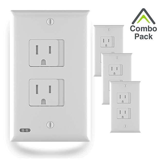 SnapPower Combo Pack (1 SafeLight, 3 SafePlate) - Outlet Wall Plate With LED Night Lights - No Batteries Or Wires - Installs In Seconds (Décor, White)