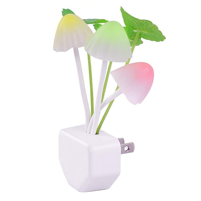 Happy Time Color Changing Mushroom Night Light Plug in Led Lamp with Dusk to Dawn Sensor Nursery Nightlight for Kids Baby Sleeping (one Pack)