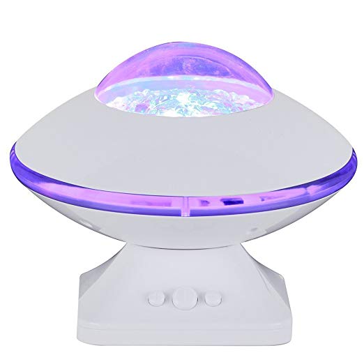 WEDNA UFO Color Changing LED Projector Aurora Projection with Built-in Speaker Night Light USB Charging Mood Decorative Lamp (White)