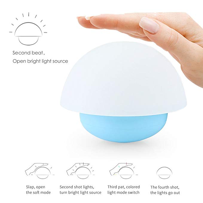 Zulux Tumbler Mushroom LED Light Dimmable Nursery Lamp Touch Sensor Control Colorful Atmosphere Night Light for Baby Nursery,Kids Room and Outdoor(Blue)